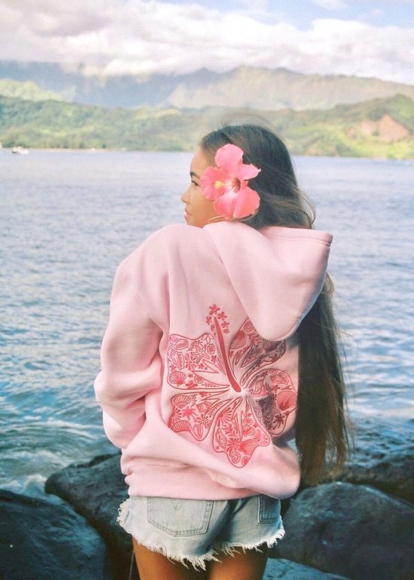 Hawaii Hibiscus Hoodie in Blush