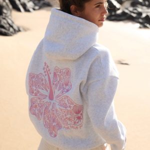 Hawaii Hibiscus Hoodie in Heather Cloud