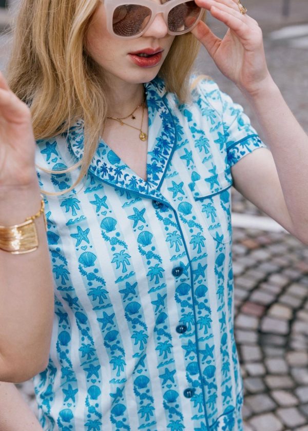 Pink Palm Pajamas in Seabreeze