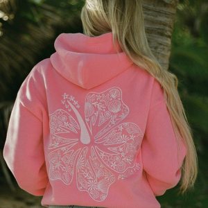 Hawaii Hibiscus Hoodie in Sonic Pink