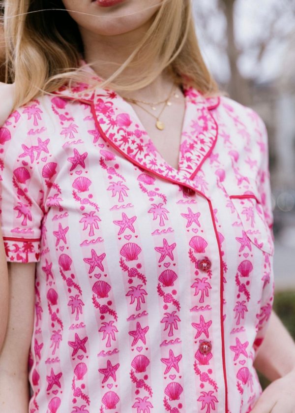 Pink Palm Pajamas in Blush Bay