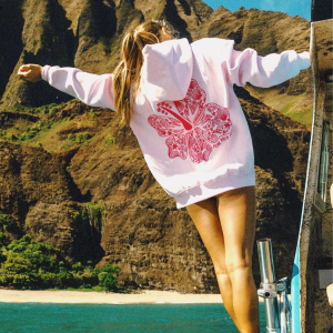 Hawaii Hibiscus Hoodie in Blush
