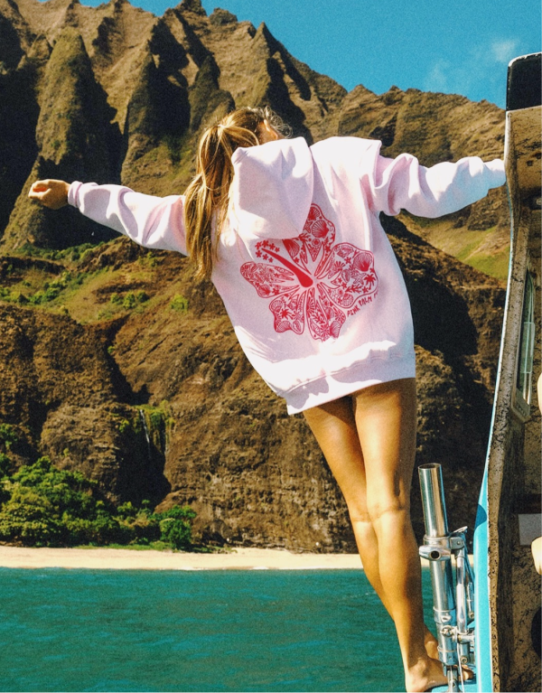 Hawaii Hibiscus Hoodie in Blush